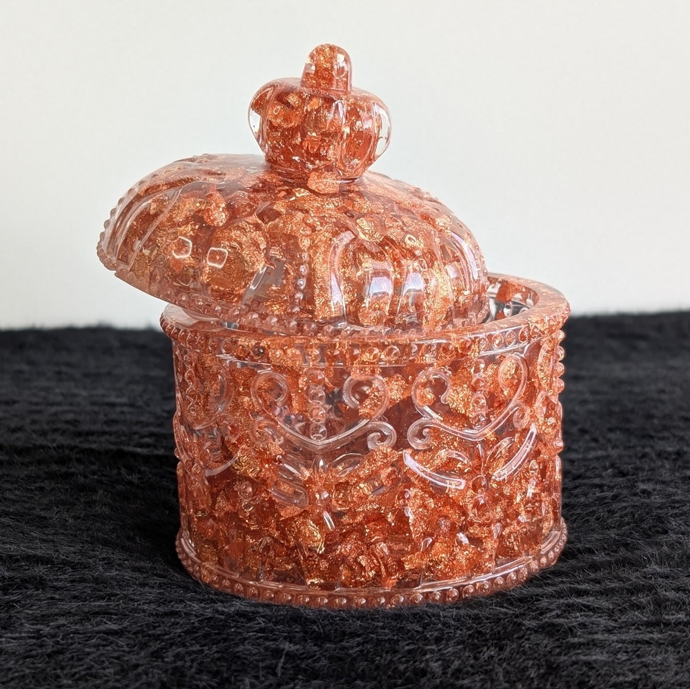 Handmade Trinket Jar & Lid; Rose Gold Flake - Decorative Vanity Storage